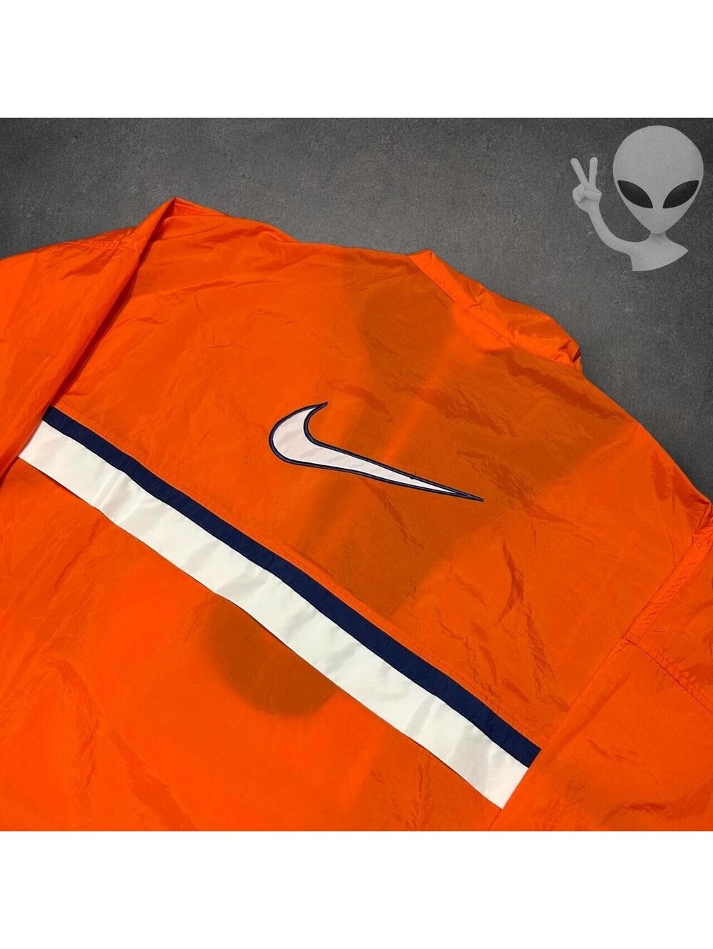 Vintage Nike Center Swoosh Anorak Windbreaker Jacket Mens US L Orange Navy - Picture 7 of 7